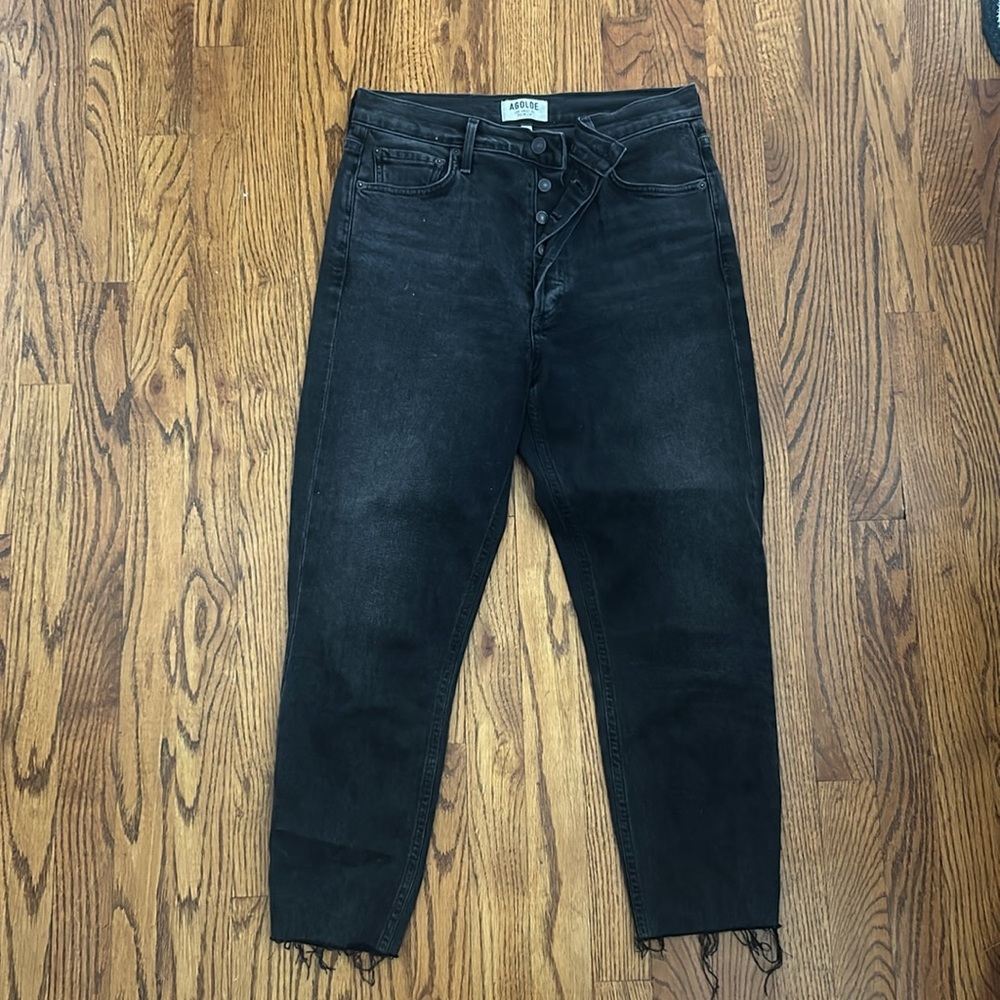 Agolde High Rise Slim Jeans with Raw Hem